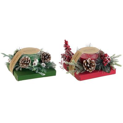Kaars DKD Home Decor Rood Groen 20 x 20 x 9 cm 8 x 8 x 9 cm (2 Stuks)