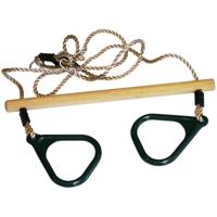 Trapeze met ringen - 2x - groen - hout/kunststof - 58 cm - kinderspeeltoestel