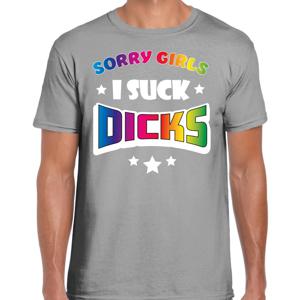 Gay Pride T-shirt voor heren - sorry girls i suck dicks - grijs - regenboog - LHBTI