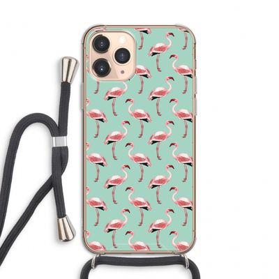 Flamingoprint groen: iPhone 11 Pro Transparant Hoesje met koord