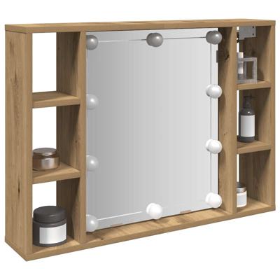 Spiegelkast met LED 76x15x55 cm bewerkt hout artisanaal eiken