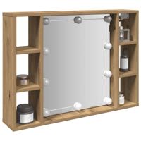 Spiegelkast met LED 76x15x55 cm bewerkt hout artisanaal eiken