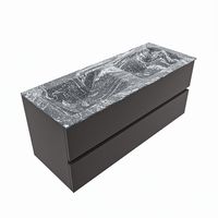 MONDIAZ VICA-DLUX 120cm badmeubel onderkast Dark grey 2 lades. Inbouw wastafel CLOUD dubbel 2 kraangaten, kleur Lava, en spiegel model SPOT