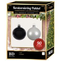 Kerstballen set kunststof 90-delig voor 150 cm boom wit/zwart - thumbnail