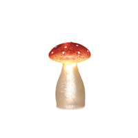 Paddenstoel glas led op batterij met timer h15 cm wit met rode stippen - Annas collection