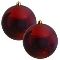 Decoris Kerstbal - 2x - donkerrood - groot - 20 cm - kunststof - glans