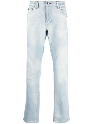 Philipp Plein jean droit à effet usé - Bleu