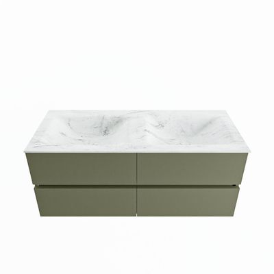 MONDIAZ VICA-DLUX 120cm badmeubel onderkast Army 4 lades. Inbouw wastafel CLOUD dubbel 2 kraangaten, kleur Opalo.