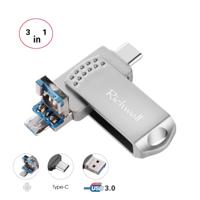 Richwell 3 in 1 128G type-C + Micro USB + USB 3 0 Metal Flash Disk met OTG functie (zilver)