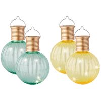 Set van 10x stuks buiten led gele en turquoise lampion solar verlichting 11 cm - thumbnail