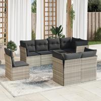 8-delige Loungeset met kussens poly rattan lichtgrijs