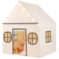 Speelhuis Kinderen Indoor Kinder Tent met Sterrenlichtjes & Gevoerde Mat Beige + Bruin