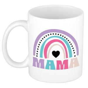 Cadeau koffie/thee mok voor mama - wit/paars - hartjes - keramiek - Moederdag