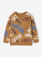Jongensshirt in sweaterlook met print pecannoot
