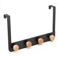 Items Deurkapstok - 4-haaks - zwart - houten haken - 35 cm - kapstok - metaal