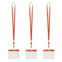 Badgehouders/naamkaarthouders - 50x - met rood keycord/lanyard - plastic - beurs/feest