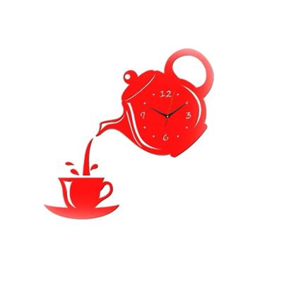 2 PC'S creatieve DIY acryl koffie kopje theepot 3D muur klok decoratieve keuken wandklokken woonkamer dining room Home decor klok (rood)