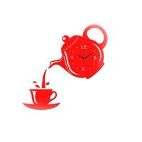 2 PC'S creatieve DIY acryl koffie kopje theepot 3D muur klok decoratieve keuken wandklokken woonkamer dining room Home decor klok (rood)