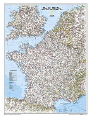 Wandkaart 22074 Frankrijk, België en Nederland, 60 x 77 cm | National Geographic