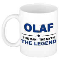Olaf cadeau mok - man myth legend - naam koffiemok / beker - wit en blauw - 300 ml