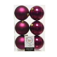 6x stuks kunststof kerstballen framboos roze (magnolia) 8 cm glans/mat - Kerstbal - thumbnail