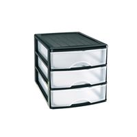 Ladeblok/bureau organizer met 3 lades zwart/transparant L 35,5 x B 27 x H 26 cm