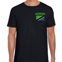 Tanzania t-shirt met vlag zwart op borst voor heren - thumbnail