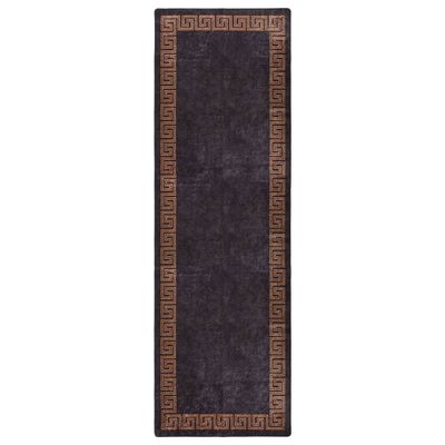 VidaXL Vloerkleed wasbaar anti-slip 80x300 cm zwart en goudkleurig