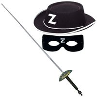 Zorro verkleed set zwart masker-hoed-sabel 60 cm voor kinderen - thumbnail