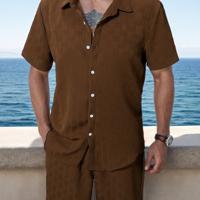 Bon&Bon Men's 2-Piece White Button Up Shirt and Shorts Vacation Set Coffee Brown / L