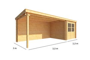 Blokhut met overkapping Els 600 cm bij 300 cm diep Lessenaarsdak - Warentuin Collection