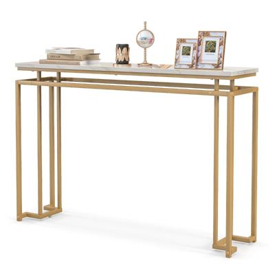 Gouden Consoletafel Moderne 120 cm Consoletafel Imitatie Marmeren Blad Geometrisch Metalen Frame Bijzettafel voor Bank Anti-Kantel Kit