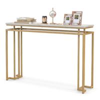 Gouden Consoletafel Moderne 120 cm Consoletafel Imitatie Marmeren Blad Geometrisch Metalen Frame Bijzettafel voor Bank Anti-Kantel Kit