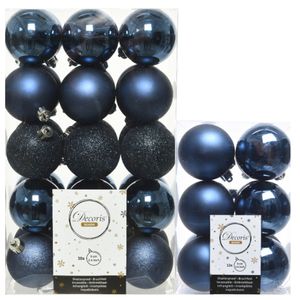 Decoris kerstballen 42x stuks donkerblauw 6 cm kunststof