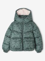 Meisjesdonsjas met capuchon en print en met fleece voering groen, bedrukt - thumbnail