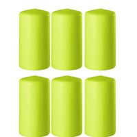 6x Lime groene cilinderkaarsen/stompkaarsen 6 x 10 cm 36 branduren