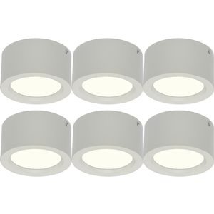 LED Downlight 6 Pack - Opbouw Rond Hoog 10W - Natuurlijk Wit 4200K - Mat Wit Aluminium - Ø140mm