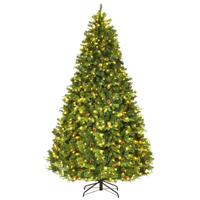 240 cm LED Kunstkerstboom Kerstboom met Metalen Standaard Dennenappels Kunstkerstboom voor Thuis Kantoor Winkels Hotels
