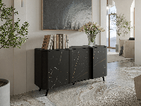 Dressoir VOLACHO 3 deuren zwart/marmer zwart