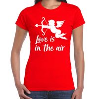 Valentijn/Cupido love is in the air t-shirt rood voor dames