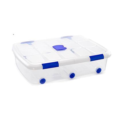 Plasticforte Opslagbak/box met deksel - 1x - 56L - 80 x 60 x 18 cm - transparant - met wielen