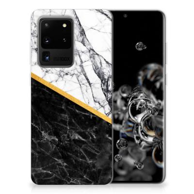 Samsung Galaxy S20 Ultra | TPU | Siliconen hoesje | Marmer Wit Zwart - Origineel Cadeau Man