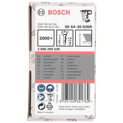 Bosch Professional Afwerknagel RVS 63mm 20° 16Ga VE=2000 - 2608200536