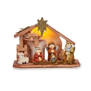 Kerststal voor kinderen - met beeldjes en verlichting - 22,5 cm - kinderkamer kerststalletje