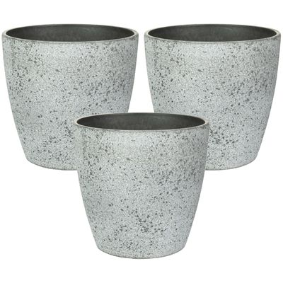 Bloempot/plantenpot - 3x - buiten - betongrijs - D19 en H15 cm - kunststof/steenmix