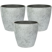 Bloempot/plantenpot - 3x - buiten - betongrijs - D19 en H15 cm - kunststof/steenmix