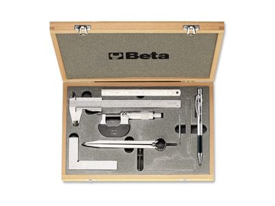 Beta 7-delige set meet- en aftekeninstrumenten (art. 1650, 1658/25, 1670, 1680C, 1682, 1688BC) in kistje 1685/C7 - 016850110