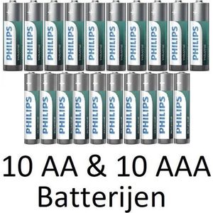 10 AA & 10 AAA (Verpakt Per 10) Philips industrial Alkaline Batterijen