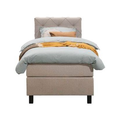 Boxspring Liv geruit - beige - 90x200 cm - vierkante poot - Leen Bakker