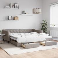 Slaapbank met onderschuifbed en lades 100x200 cm stof taupe